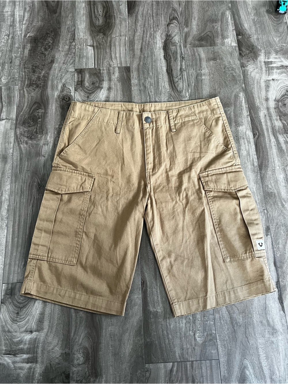 True Religion Men's Tan Cargo Shorts - Utility Pocket Style